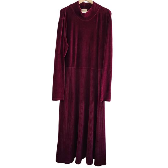 Cold Water Creek Berry Velour Long Sleeve Dress Size X-Large - Picture 1 of 8